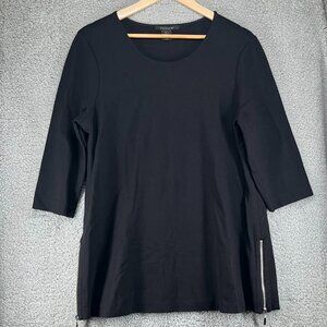 Black Tahari 3/4 Sleeve Zippered Sides Women's Tunic Shirt sz Large